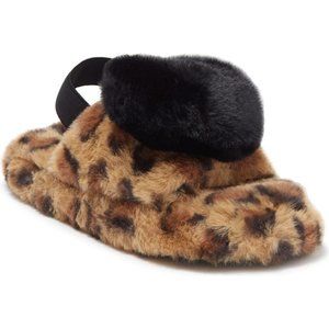 Leopard Slingback Faux Fur Slipper (Size 2/3)